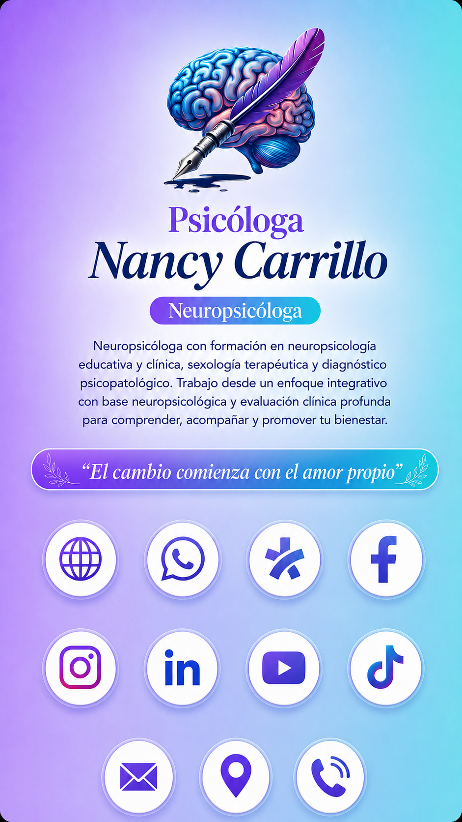 Tarjeta digital de Psicóloga Nancy Carrillo con iconos de acceso directo